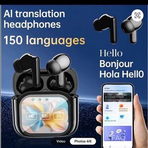 ANC-JM19 Wireless AI Language Translator Earbuds Bluetooth Touch screen Black
